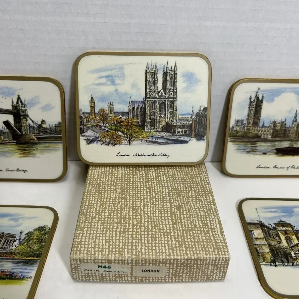 Vtg Coasters London England Landmarks Cork Backs Qty 6 WJB Ltd Made In Britain